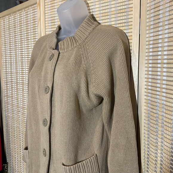 Ms Casuals Vintage 1990s Tan Mock Turtleneck Loose Knit Cardigan Sweater Small - Picture 4 of 16